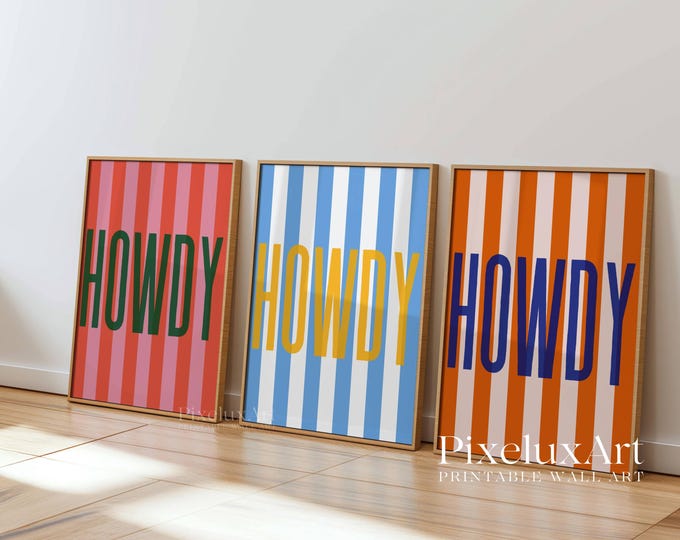 Set of 3 Howdy Prints, Striped Howdy Wall Art, Western…
