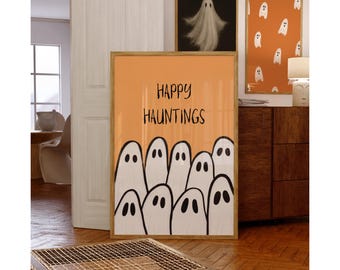 Happy Hauntings Wall Art – Cute Ghost Halloween Printable, Spooky Rustic Fall Decor Sign for Haunted House & Seasonal Gallery Walls, image 5