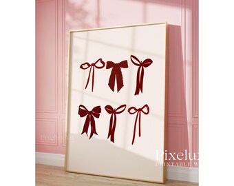 Red Bow Wall Art | Girly Bow Minimal Printable Poster | Coquette Fashion Glam Decor | Red Ribbon Aesthetic | Luxury Modern Home Print, image 4