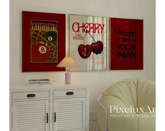 Retro Red Girly Wall Art Set – 6 Trendy Posters, Y2K Fashion Decor, Cherry Print, Aesthetic Dorm & Apartment Decor, Bold Red Apartment Print, image 4