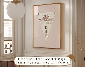 Custom Wedding Pennant Flag | Vintage Custom Pennant Flag, Personalized Couple Gift, Printable Anniversary Decor, Retro Engagement Wall Art, image 4
