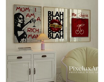 Red Retro Wall Art Prints: Y2K Dorm Decor Set (Digital Download), image 3