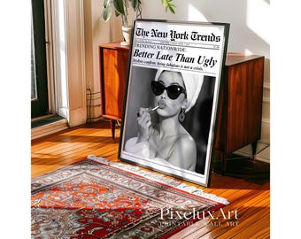 Set of 6 Trendy Newspaper Print – Girly Newspaper Poster, Decorative Newspaper Art Print, Black & White Newspaper Prints, Newspaper Wall Art, image 8