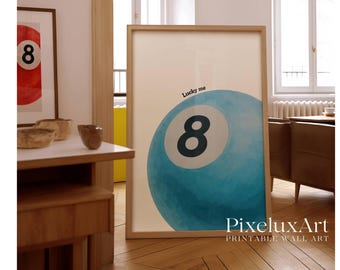 Lucky 8 Ball Print, Pool Ball Print, Vintage Game Room Decor, Luck Wall Art, Blue Billiards Print, Pool Print, Retro Art, Funky Vintage Art, image 10