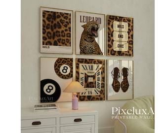 Retro Leopard Wall Art Set of 6 Trendy Posters, Y2K Fashion Decor, Trendy Leopard Print, Aesthetic Dorm & Apartment Decor, Leopard Wall Art, image 1