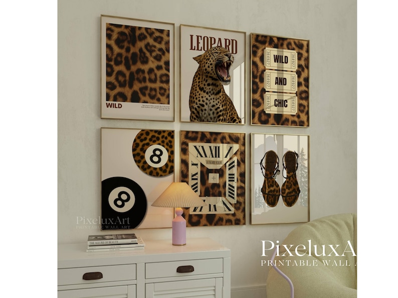Retro Leopard Wall Art Set of 6 Trendy Posters