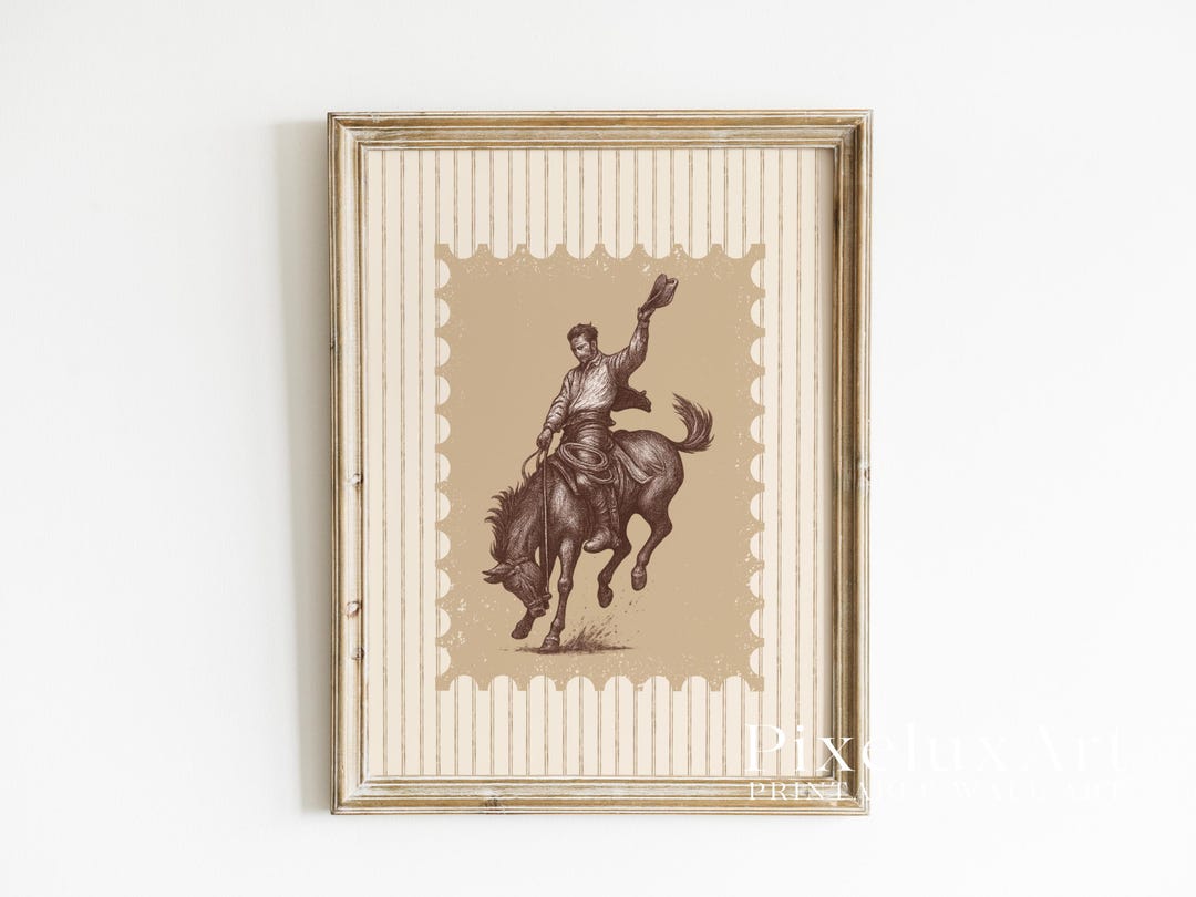 Rodeo Cowboy Wall Art | Western Horse Riding Print | Rustic Farmhouse ...