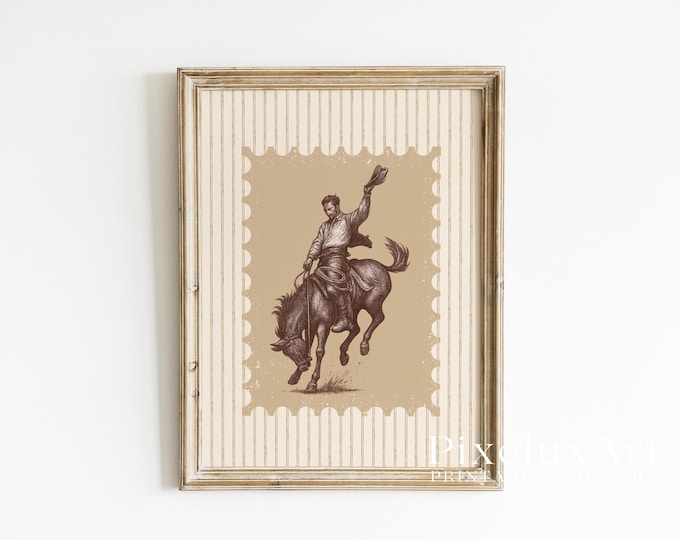 Rodeo Cowboy Wall Art | Western Horse Riding Print | Rustic…