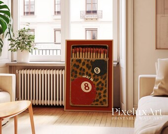 Vintage Leopard 8 Ball Matchbox Print, Red Matchbook Wall Art, Aesthetic Funky Wall Art, Retro Collage Apartment Decor, Preppy Girly Prints, image 5