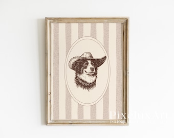 Cowboy Dog Wall Art | Western Country Printable | Rustic Farmhouse Decor | Cute Dog Illustration | Vintage Western Wall Print, image 1
