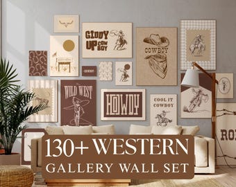 130+ Western-Galeriewand-Set | Cowboy druckbare Kunst-Bundle, rustikale Rodeo-Dekor, Ranch-Wandkunst, ländliche südliche Bauernhausdrucke