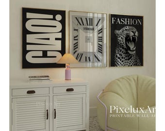 Set of 6 Trendy Black and White Gallery Wall Art, Aesthetic  Chic Apartment Decor, Trendy Leopard, Ace Card Print, Stylish Y2K Wall Art, image 3