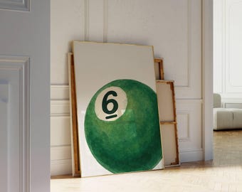 Set of 3 Hand Draw Pool Ball Print, 6, 7, 8 Ball Prints, Retro Game Room Print, Funky Vintage Print, Lucky Poster, Trendy 8 Ball Print, image 6