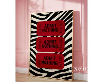 Retro Ticket Print, Ticket Club Wall Art, Funky Zebra College Apartment Print, Red Fashion Poster, Aesthetic  Y2K Girly Print for Teens, image 4