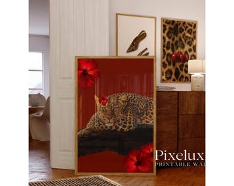 Retro Red Gallery Leopard Wall Art Set – 6 Trendy Posters, Y2K Fashion Decor, Bold Red Wild Leopard Print, Chic Glam Leopard Poster Set, image 7