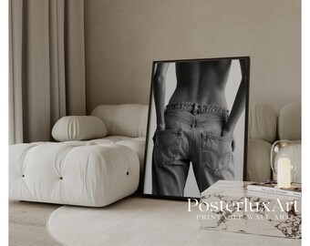 Black & White Jeans Art Print – Stockholm Modern Stylish Body Silhouette Poster, Y2K Fashion Aesthetic Denim Poster, Stockholm Art Print, image 1