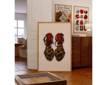 Cheetah Heels Poster, Girly Leopard Wall Art, Retro Girly Print, Luxury Print, High Heels Poster, Trendy Red Fashion Wall Art, Fashion Print, image 1
