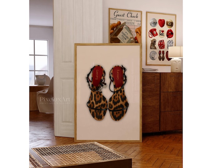 Cheetah Heels Poster, Girly Leopard Wall Art, Retro Girly…