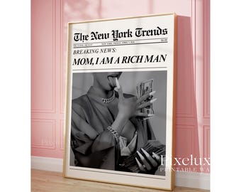 Rich Man Newspaper Poster, Fashion Money Wall Art, Y2K Trendy Print, Luxe Glam Decor, Feminine Bedroom Art, Modern Chic Printable Poster, image 4