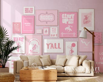 130+ Pink Western Gallery Wall Set – Girly Cowgirl Wall Art, Girly Cowgirl Wall Art, Retro Rodeo Aesthetic Decor, image 4