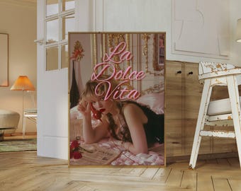 Trendy Collage Apartment Print, La Dolce Vita Y2k Wall Art Trendy Print, Pink Stylish And Cool Girl Aesthetic Art for Teen & Dorm Room, image 4
