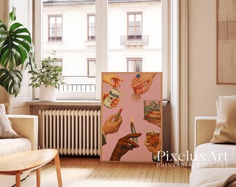 Retro Lipstick Poster, Vintage Girly Bar Cart Art, Trendy Wall Art, Aesthetic Dorm Room Decor, Pink Glam Poster, Trendy Cheers Retro Print, image 9