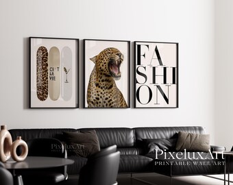 Retro Neutral Leopard Wall Art Set of 6 | Trendy Leopard Posters, Y2K Fashion Animal Cheetah Wall Art Set, Aesthetic Dorm & Apartment Decor, image 5