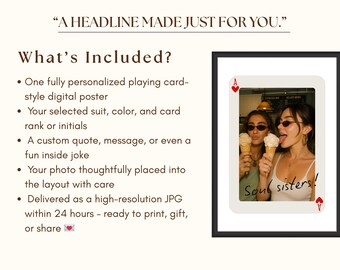 Custom Playing Card Poster, Custom Photo Print, Best Friend Photo Print, Custom Playing Card Art, Friendship Portrait , Custom Bestie Gift, image 7
