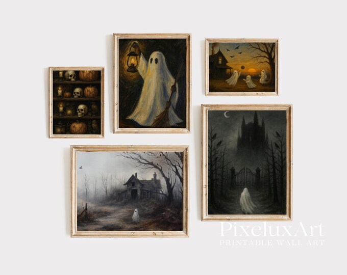 Halloween Ghost Wall Art Bundle – Spooky Rustic Haunted…