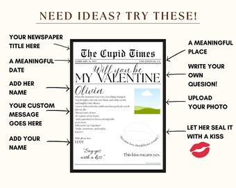 Valentines Day Newspaper Template, Will You Be My Poster, Cupid Post Newspaper for Valentines Day Gift, Grab the Kiss Canva DIY Newspaper, image 3