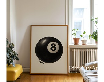 Lucky 8 Ball Print, Pool Ball Print, Vintage Game Room Decor, Luck Wall Art, Billiards Print, Pool Print, Retro Art, Funky Vintage Print, image 6