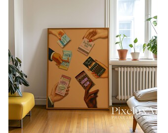 Vintage Matchbook Wall Art, Retro Matchbox Print, Funky Poster, Bar Cart Art Decor, Aesthetic Dorm Room Printable Poster, Matchbox Collage, image 6