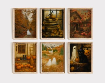 Moody Fall Halloween Wall Art Bundle Set | Vintage Autumn Print, Aesthetic Fall Frame Tv Art Set, Gallery Wall Decor, Cozy Autumn Wall Decor, image 4