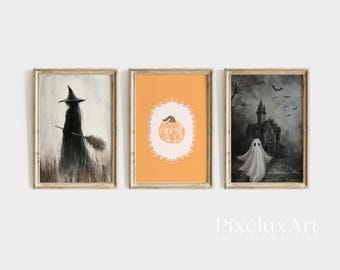Halloween Wall Art Set of 6 – Vintage Witch, Ghost, Pumpkin & Skeleton Prints | Spooky Gothic Dark Academia Rustic Fall Decor Bundle, image 3