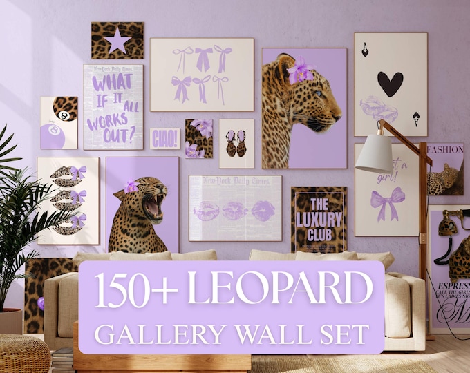 150+ Purple Y2K Leopard Wall Art Set | Lavender Cheetah…