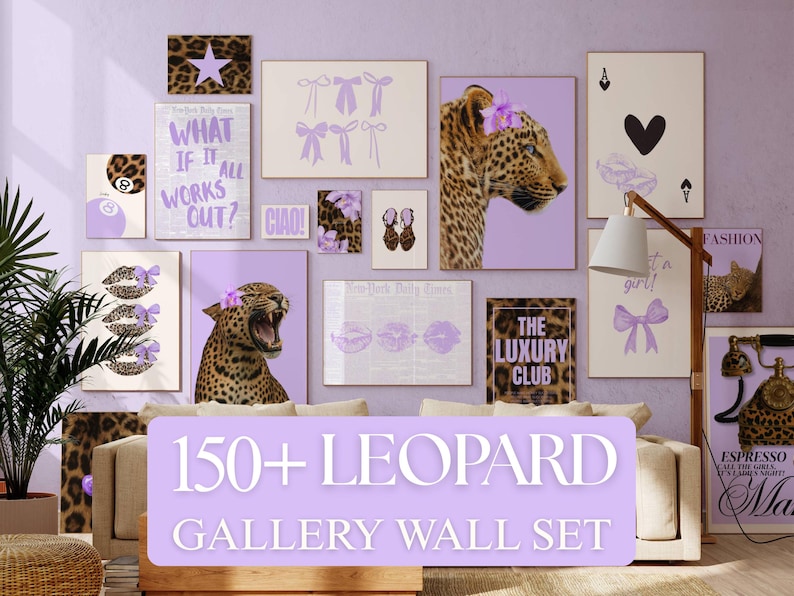 150+ Purple Y2K Leopard Wall Art Set