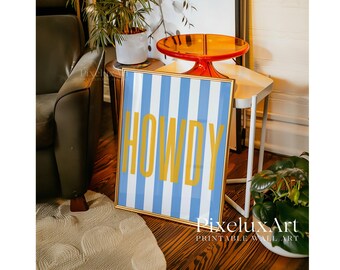 Howdy Print, Stripe Print, Typography Wall Art, Apartment Decor, Bar Cart Decor, Cute Gift for Her, Minimalist Decor, Trendy Western Artwork, image 4