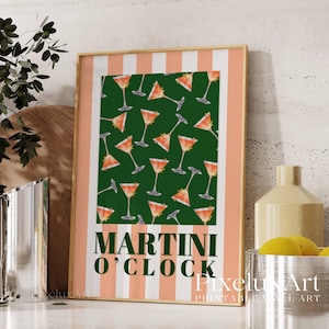 Martini O&#39;clock Art Print, Martini Cocktail Poster, Martini Bar Cart Decor, Drink Wall Art Printable, Cocktails Poster, Cute Bar Cart Print