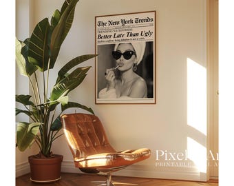 Trendy Newspaper Print, Better Late Than Ugly, Girly Wall Art, Bathroom Poster, Retro Dorm Decor, Vintage Printable Wall Art, Makeup Poster, image 9