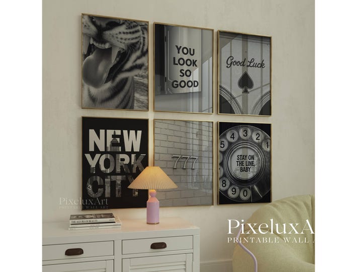Set of 6 Trendy Black and White Gallery Wall Art, Aesthetic…
