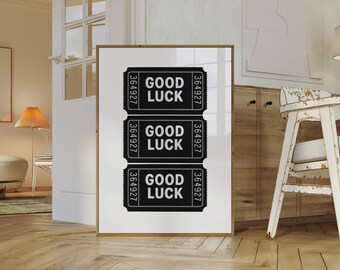 Good Luck Ticket Print, Ticket Club Wall Art, Funky Black & White Collage Poster, Retro Ticket Poster, Trendy Ticket Wall Art, image 3