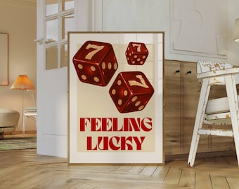 Retro Dice Poster: Lucky Casino Game Room Art (Digital Download), image 1