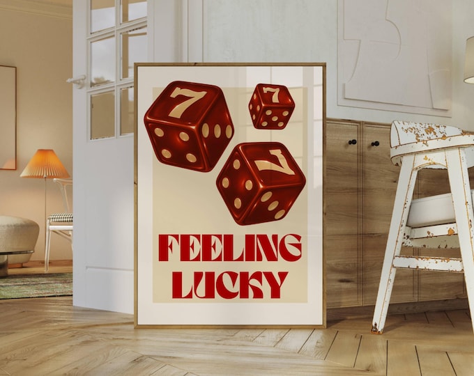 Retro Dice Poster: Lucky Casino Game Room Art (Digital…