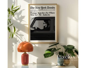 Trendy Newspaper Print, Woman Searches Men Audacity Retro Girly Wall Art, Dorm Room Poster, Magazine Newspaper Art Print for Girl Apartments, image 7
