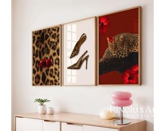Retro Red Gallery Leopard Wall Art Set – 6 Trendy Posters, Y2K Fashion Decor, Bold Red Wild Leopard Print, Chic Glam Leopard Poster Set, image 6