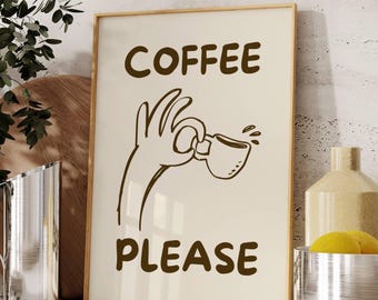 Coffee Please Wall Art, Funny Coffee Poster, Retro Kitchen Print, Coffee Bar Decor, Cute Coffee Lover Gift, Coffee Station Printable Art, image 3