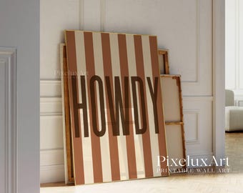 Howdy beige muurkunst, westerse typografie print, rustiek minimalistisch decor, cowgirl esthetische poster, zuidelijke stijl muur print, wilde westen kunst
