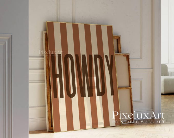Howdy Beige Wall Art, Western Typography Print, Rustic…