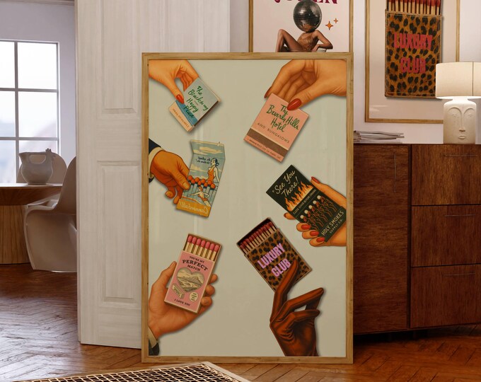 Retro Matchbox Art Print, Trendy Wall Art, Vintage Bar Cart…