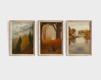 Moody Fall Halloween Wall Art Bundle Set | Vintage Autumn Print, Aesthetic Fall Frame Tv Art Set, Gallery Wall Decor, Cozy Autumn Wall Decor, image 7